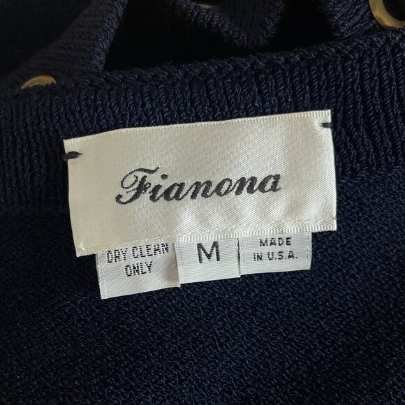 Vtg Fianona Knit 2 Pc Set Jacket Dress Grommet Studded Navy Blue Gold Size M - Picture 9 of 11